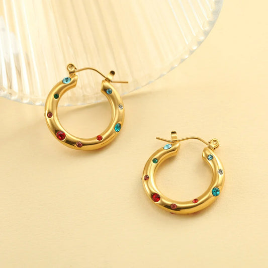 Boucle d'Oreille Acier Inoxydable Créole Dorée et Colorée