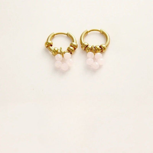 Boucle d’Oreille Acier Inoxydable et Fleur Perles