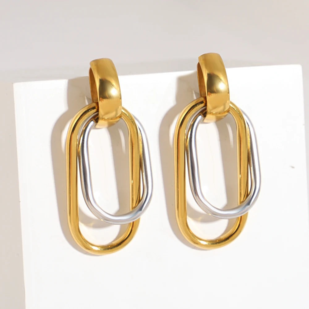 Boucle D’oreille Acier Inoxydable Pendante Bicolore