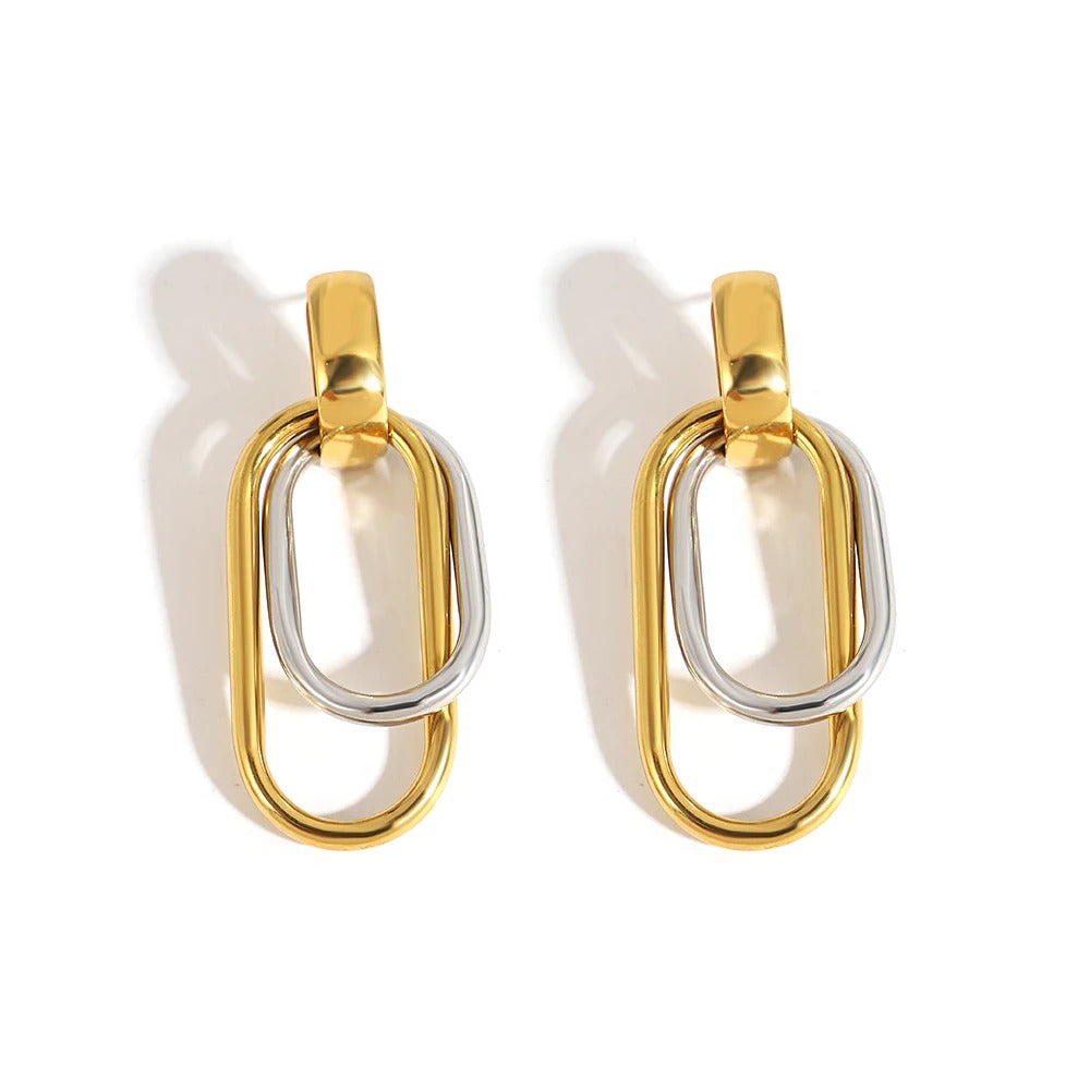 Boucle D’oreille Acier Inoxydable Pendante Bicolore