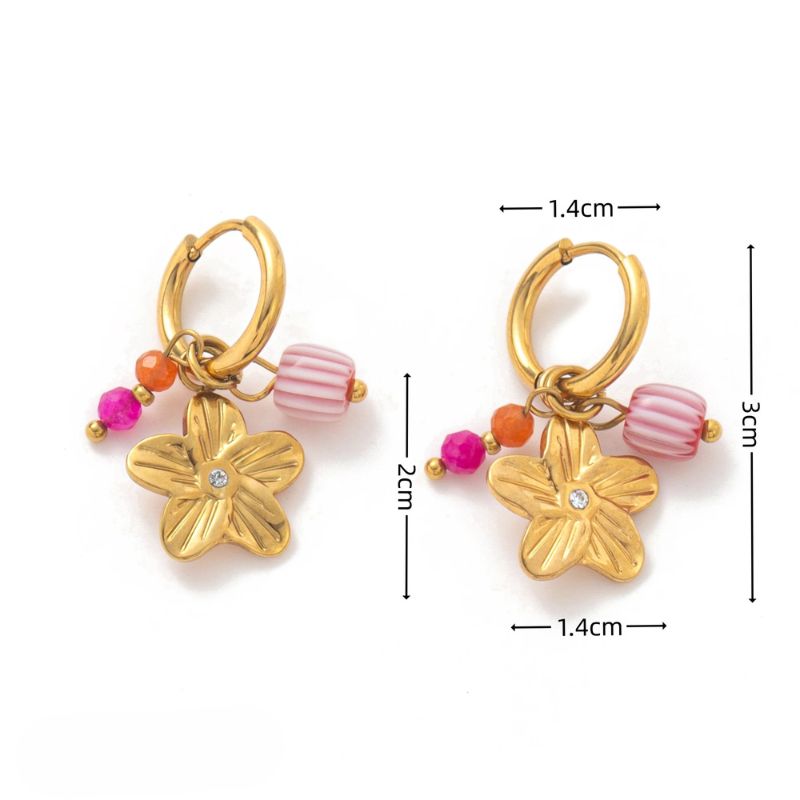 Boucle D'oreille Acier Inoxydable Pendante Pierres et Feuilles
