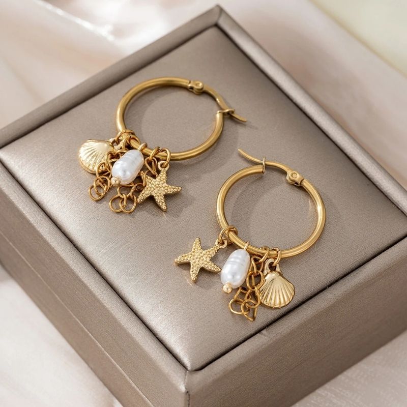 Boucle D'oreille Anneau Coquillage Perle