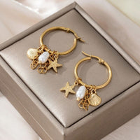 Boucle D'oreille Anneau Coquillage Perle