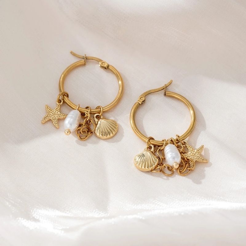 Boucle D'oreille Anneau Coquillage Perle
