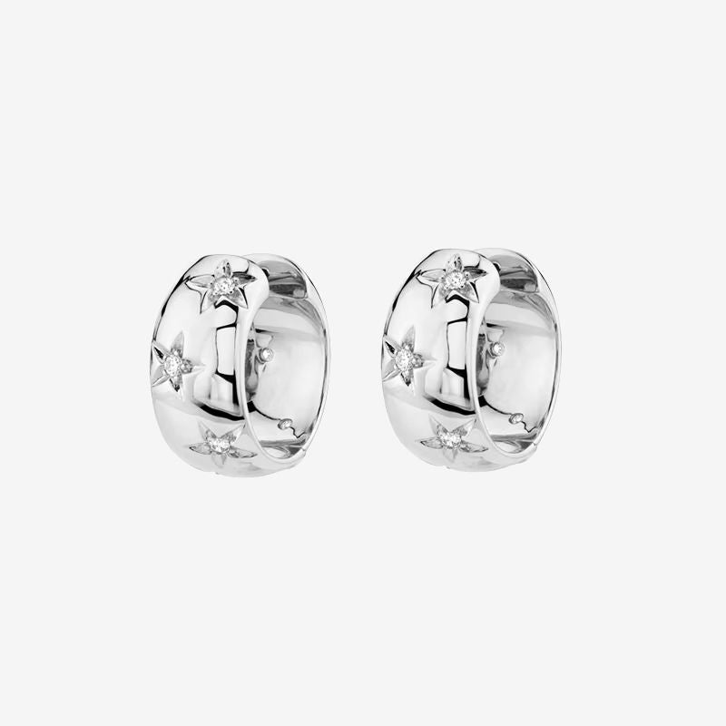 Boucle D’oreille Anneau Femme Bombée Argentée À Étoiles