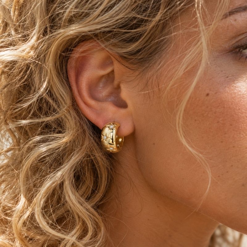 Boucle D’oreille Anneau Femme Bombée Semée D’étoiles