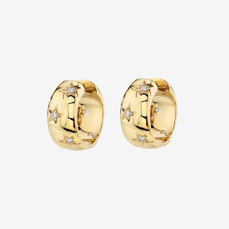 Boucle D’oreille Anneau Femme Bombée Semée D’étoiles