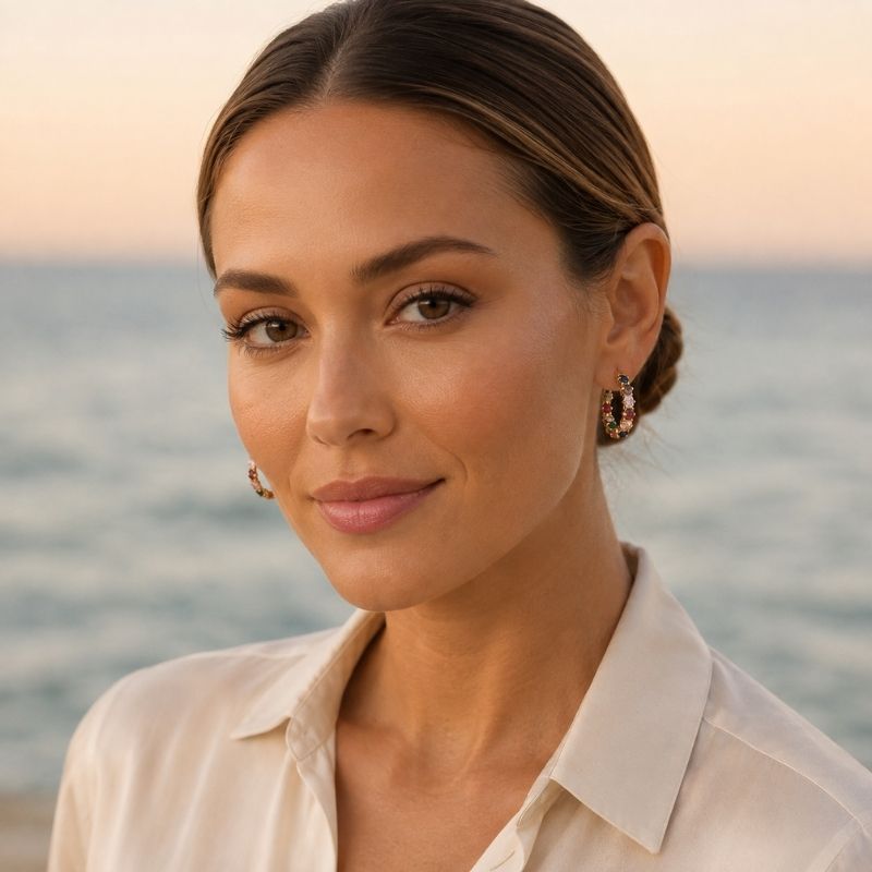 Boucle d'Oreille Anneau Femme Créole Multicolore Dorée - Acier Inoxydable