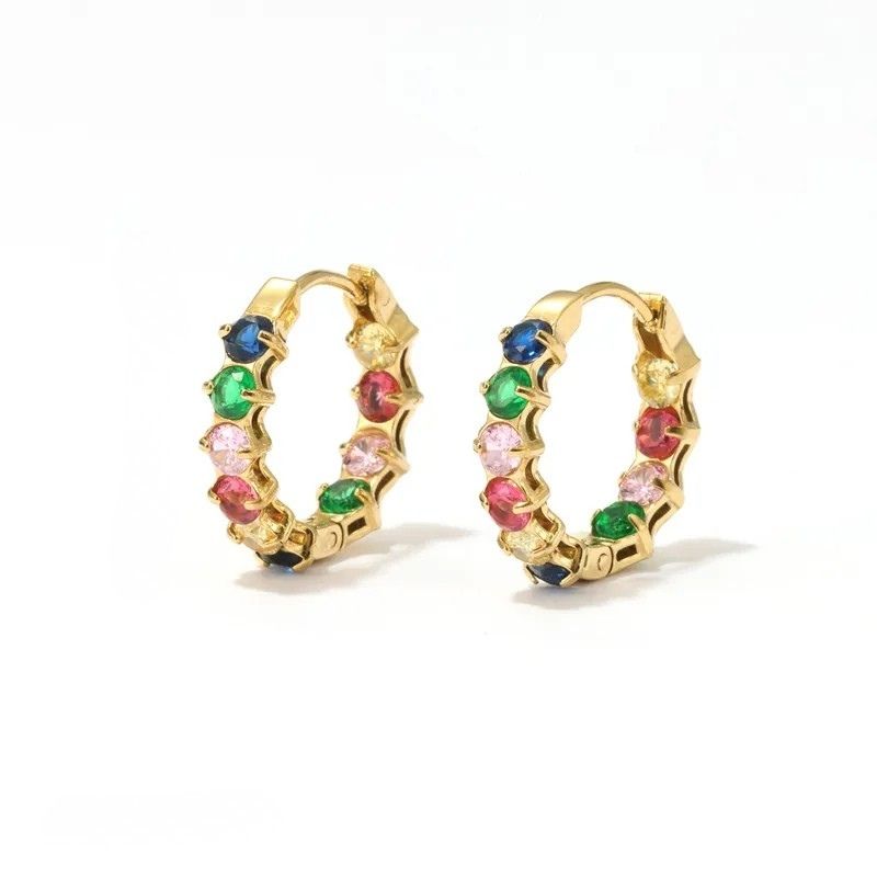 Boucle d'Oreille Anneau Femme Créole Multicolore Dorée - Acier Inoxydable