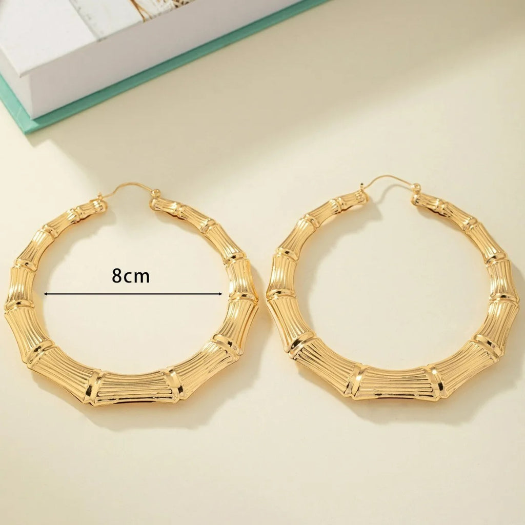 Boucle D'oreille Anneau Femme Effet Bambou Doré