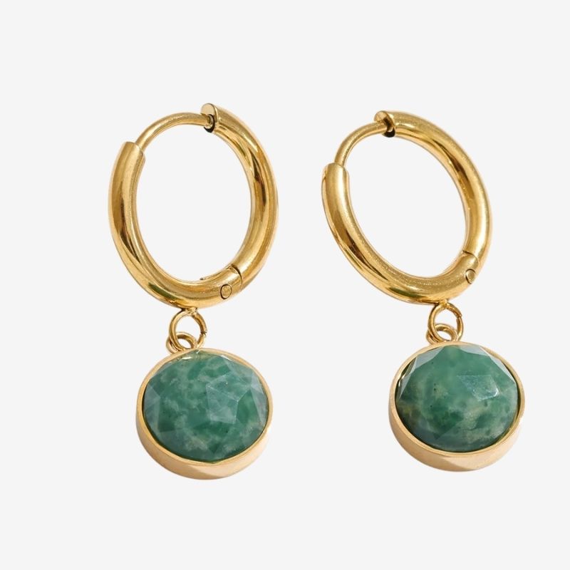 Boucle d’Oreille Anneau Femme Pampille Ronde Facettée - Acier Inoxydable