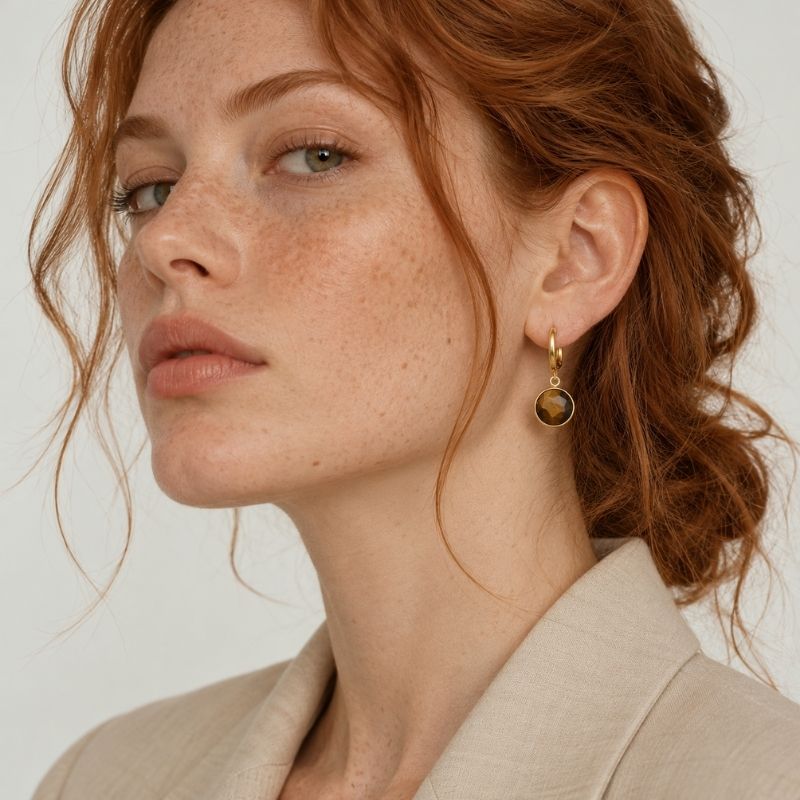 Boucle d’Oreille Anneau Femme Pampille Ronde Facettée - Acier Inoxydable Image