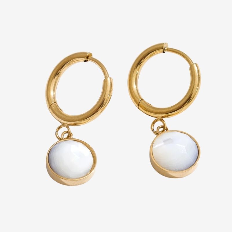 Boucle d’Oreille Anneau Femme Pampille Ronde Facettée - Acier Inoxydable