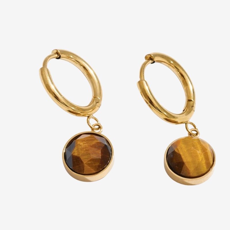 Boucle d’Oreille Anneau Femme Pampille Ronde Facettée - Acier Inoxydable