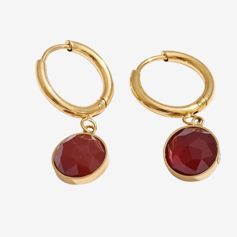 Boucle d’Oreille Anneau Femme Pampille Ronde Facettée - Acier Inoxydable