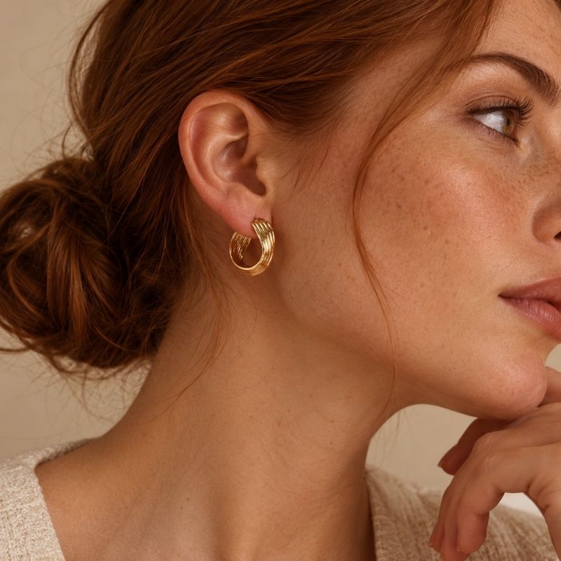 Boucle D’oreille Anneau Femme Stries Torsadés- Acier Inoxydable
