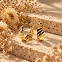 Boucle D’oreille Anneau Femme Stries Torsadés- Acier Inoxydable