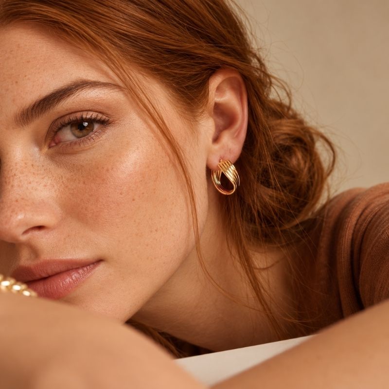 Boucle D’oreille Anneau Femme Stries Torsadés- Acier Inoxydable