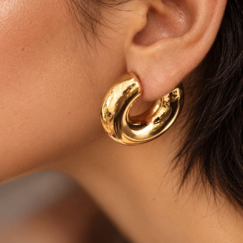 Boucle D’oreille Anneau Femme Tube Épais En C - Acier Inoxydable