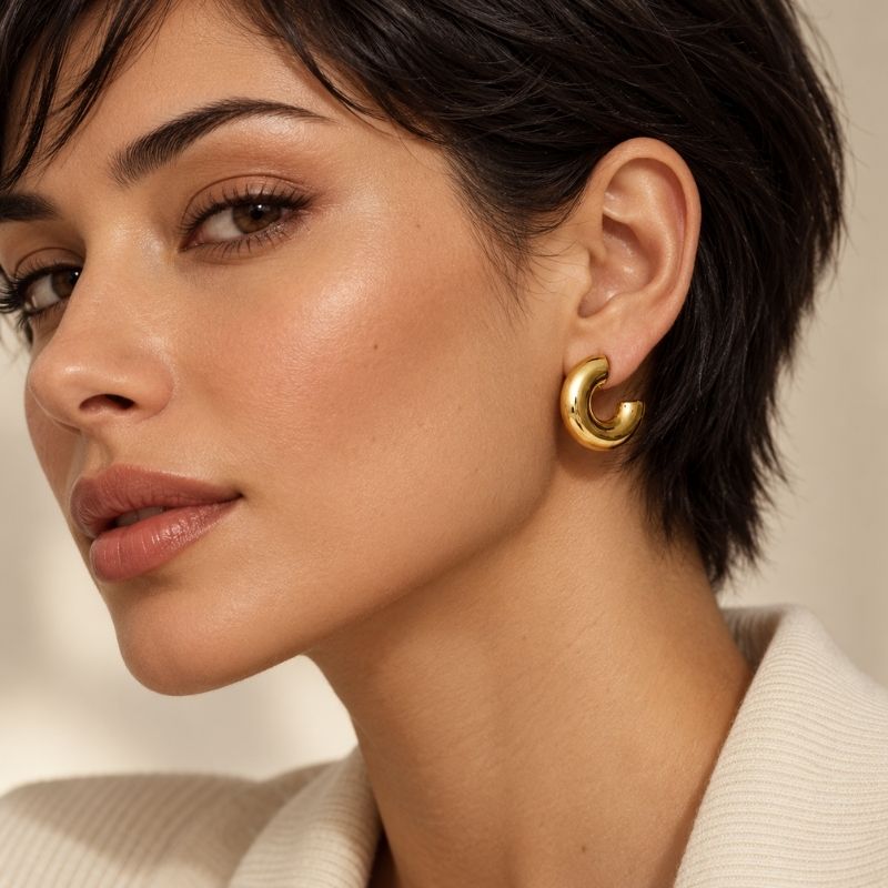Boucle D’oreille Anneau Femme Tube Épais En C - Acier Inoxydable