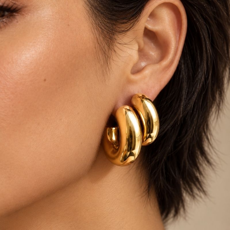 Boucle D’oreille Anneau Femme Tube Épais En C - Acier Inoxydable