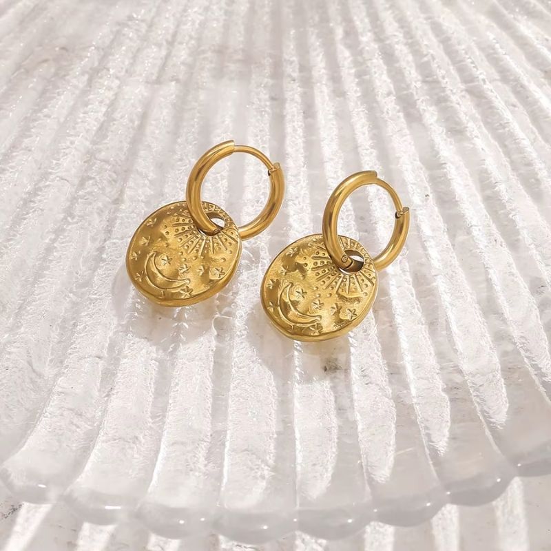 Boucle D’Oreille Anneau Médaille Lune - Acier Inoxydable