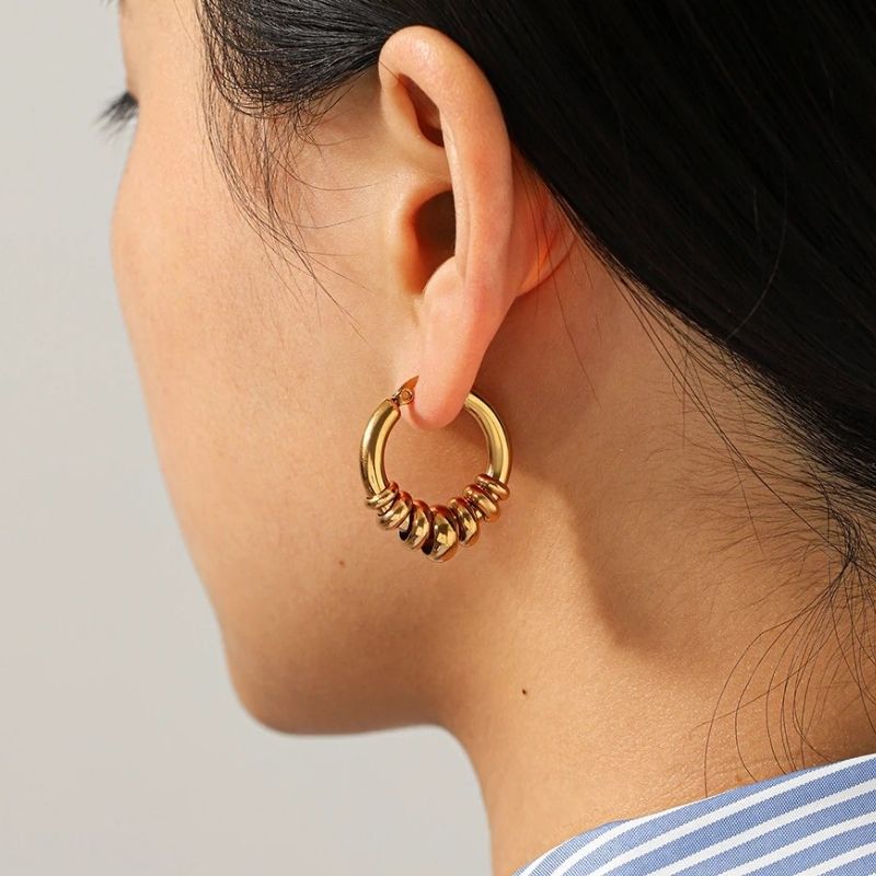 Boucle D’Oreille Anneaux Superposés Acier Inoxydable