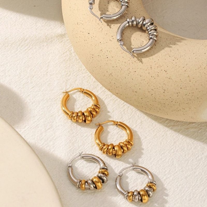 Boucle D’Oreille Anneaux Superposés Acier Inoxydable