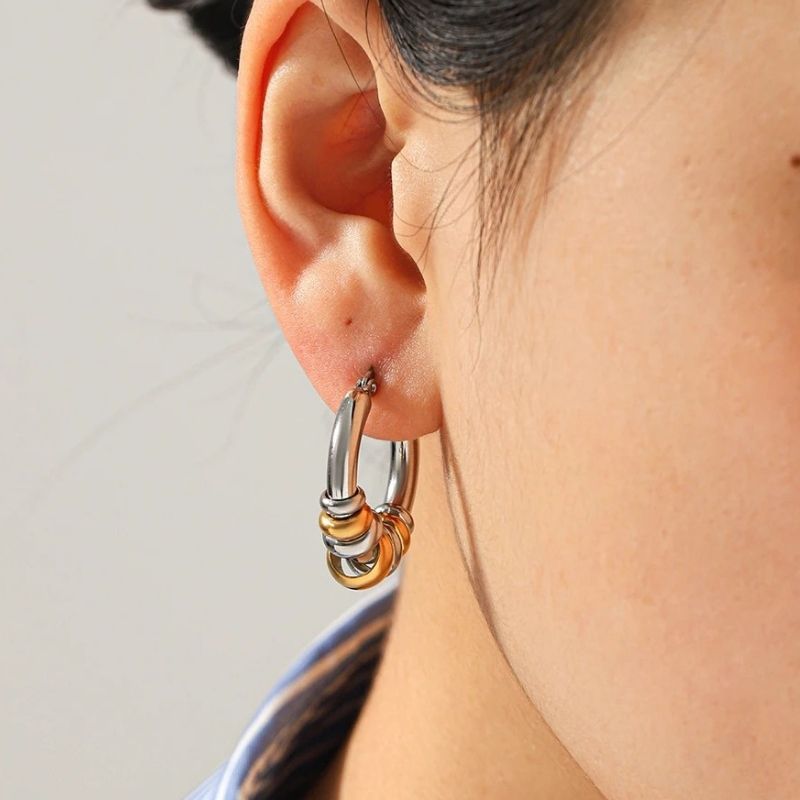 Boucle D’Oreille Anneaux Superposés Acier Inoxydable