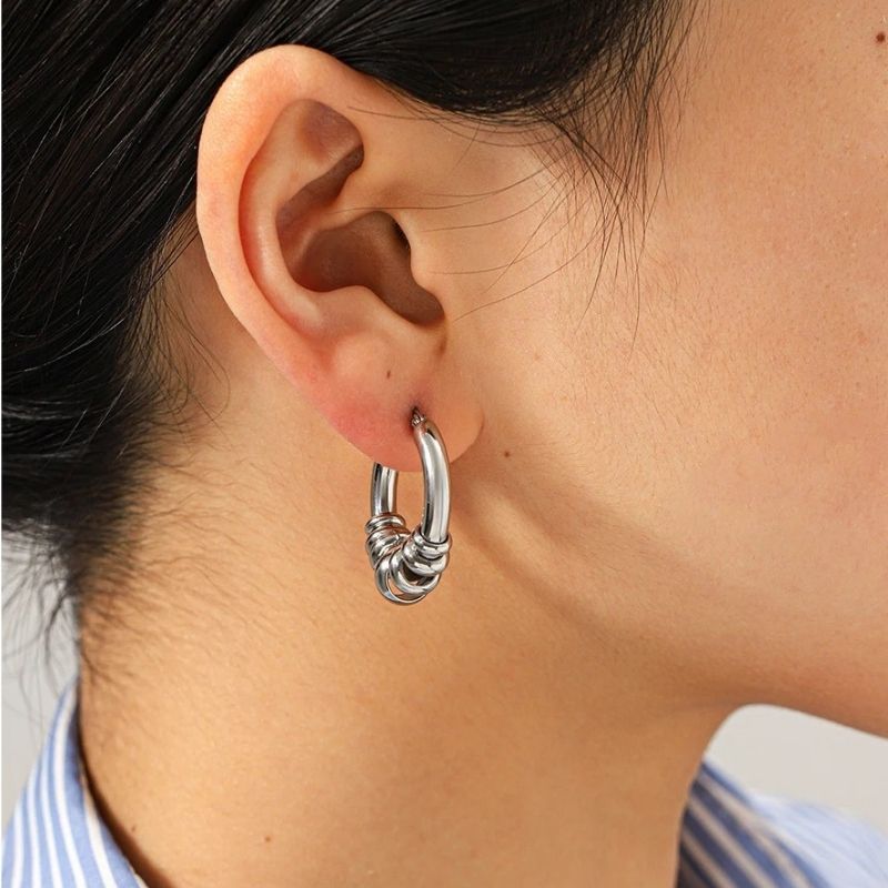 Boucle D’Oreille Anneaux Superposés Acier Inoxydable