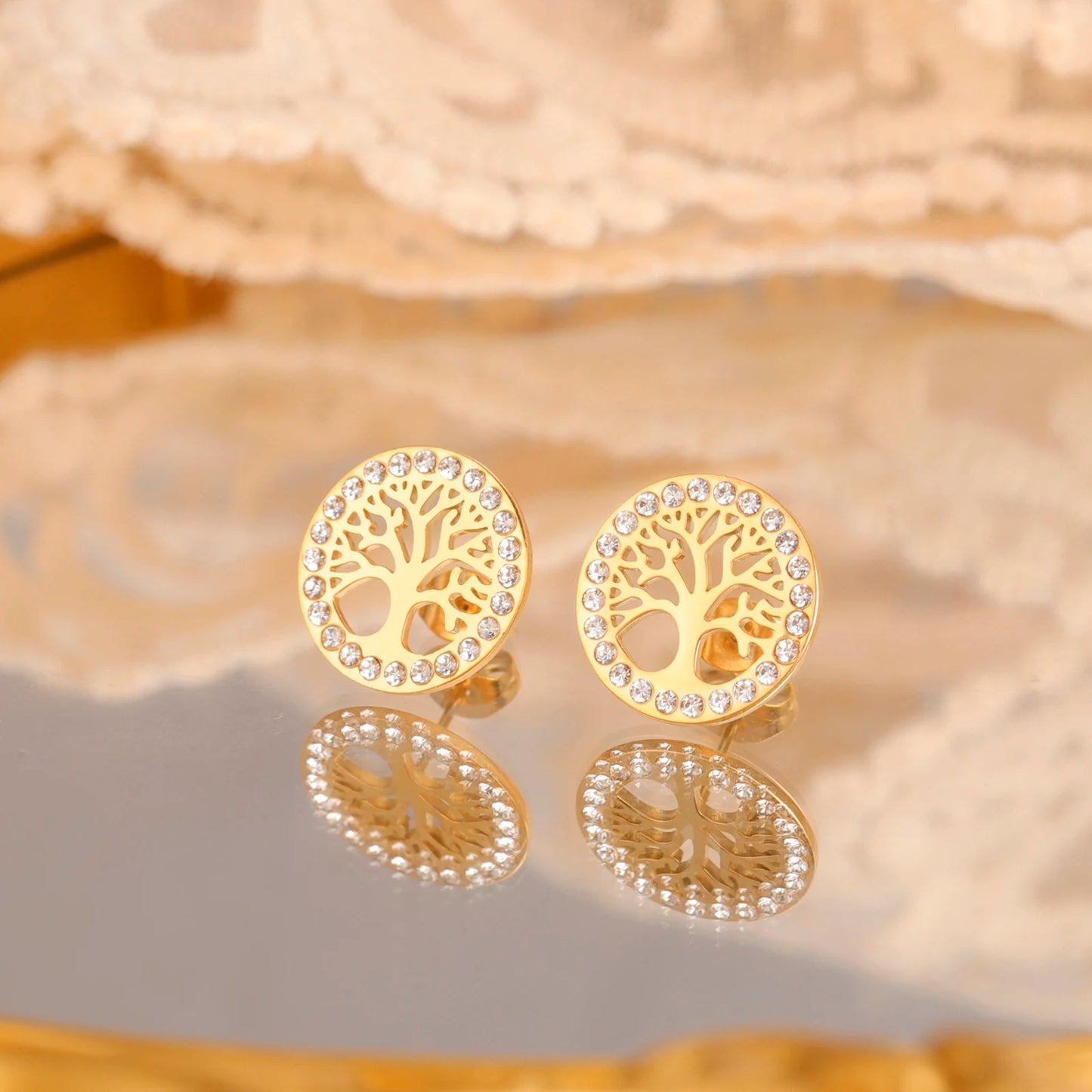 Boucle D'oreille Arbre De Vie Acier Inoxydable