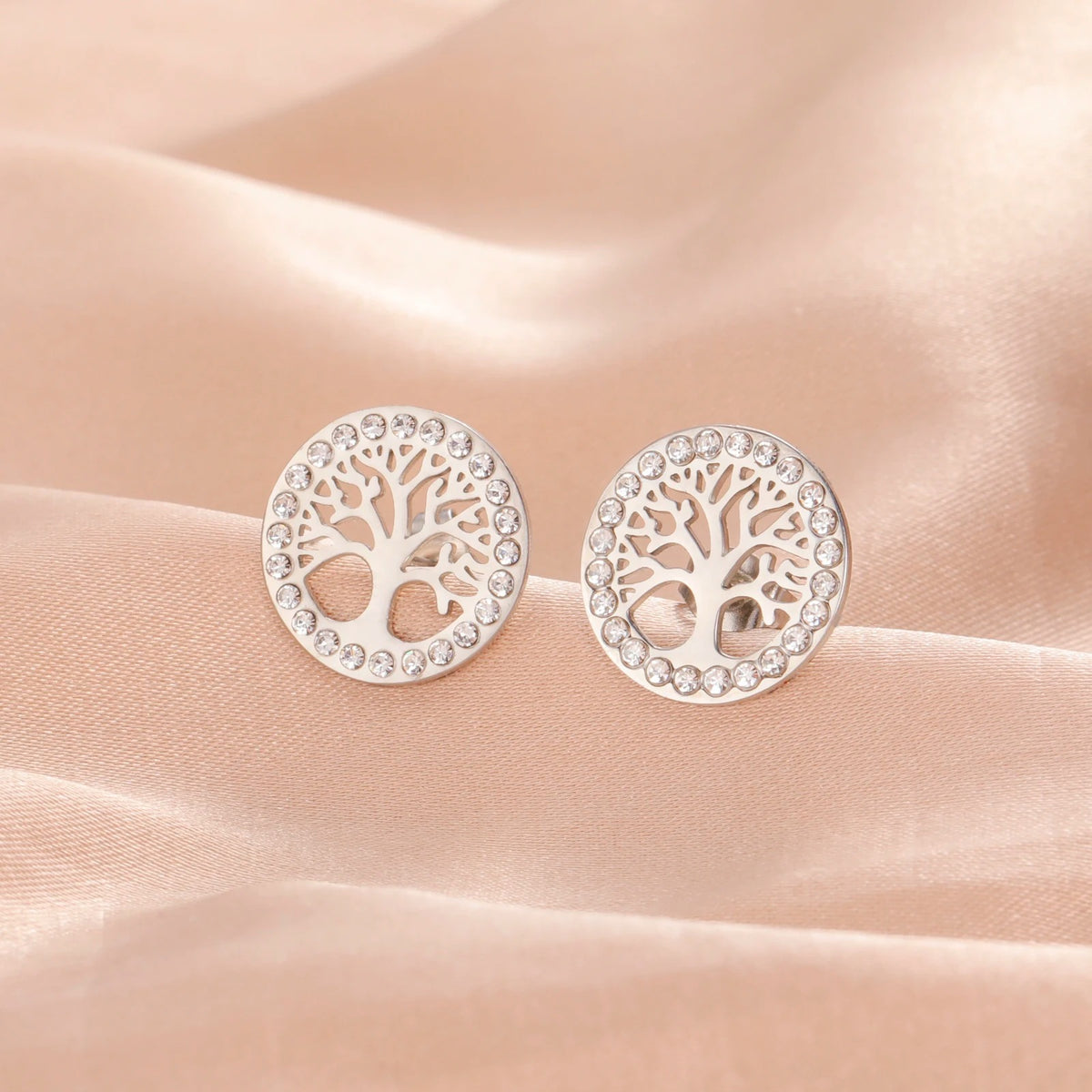 Boucle D'oreille Arbre De Vie Acier Inoxydable Image