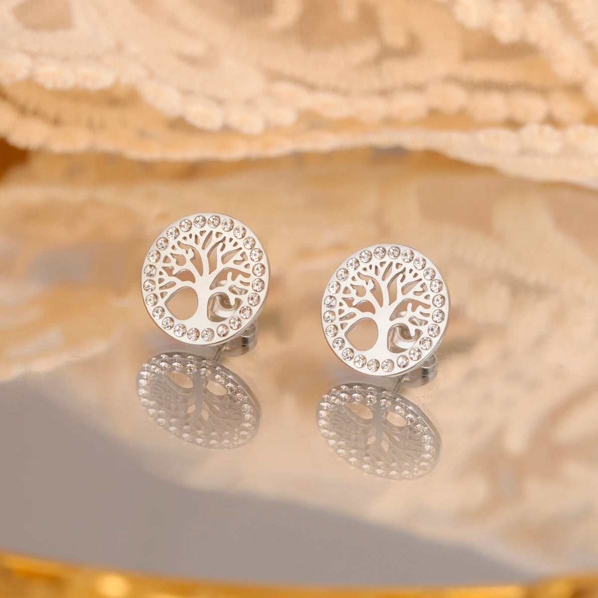 Boucle D'oreille Arbre De Vie Acier Inoxydable