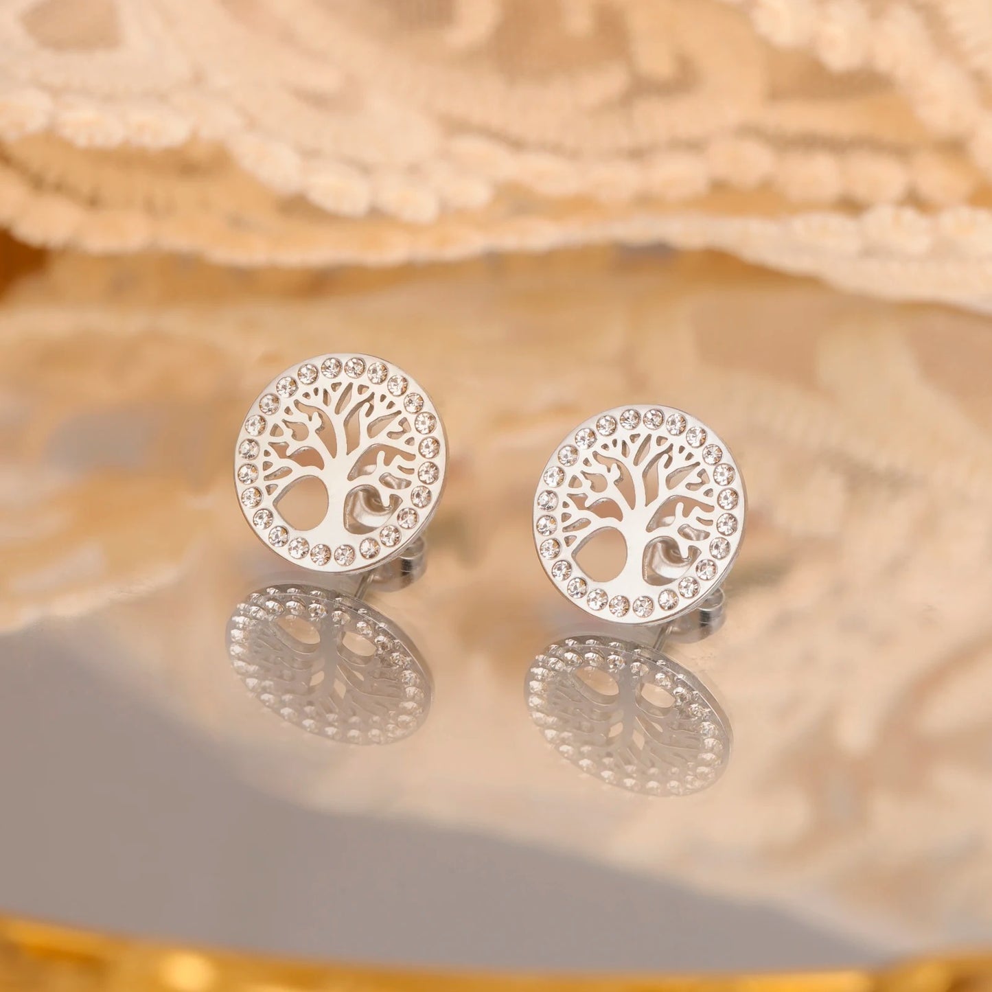 Boucle D'oreille Arbre De Vie Acier Inoxydable