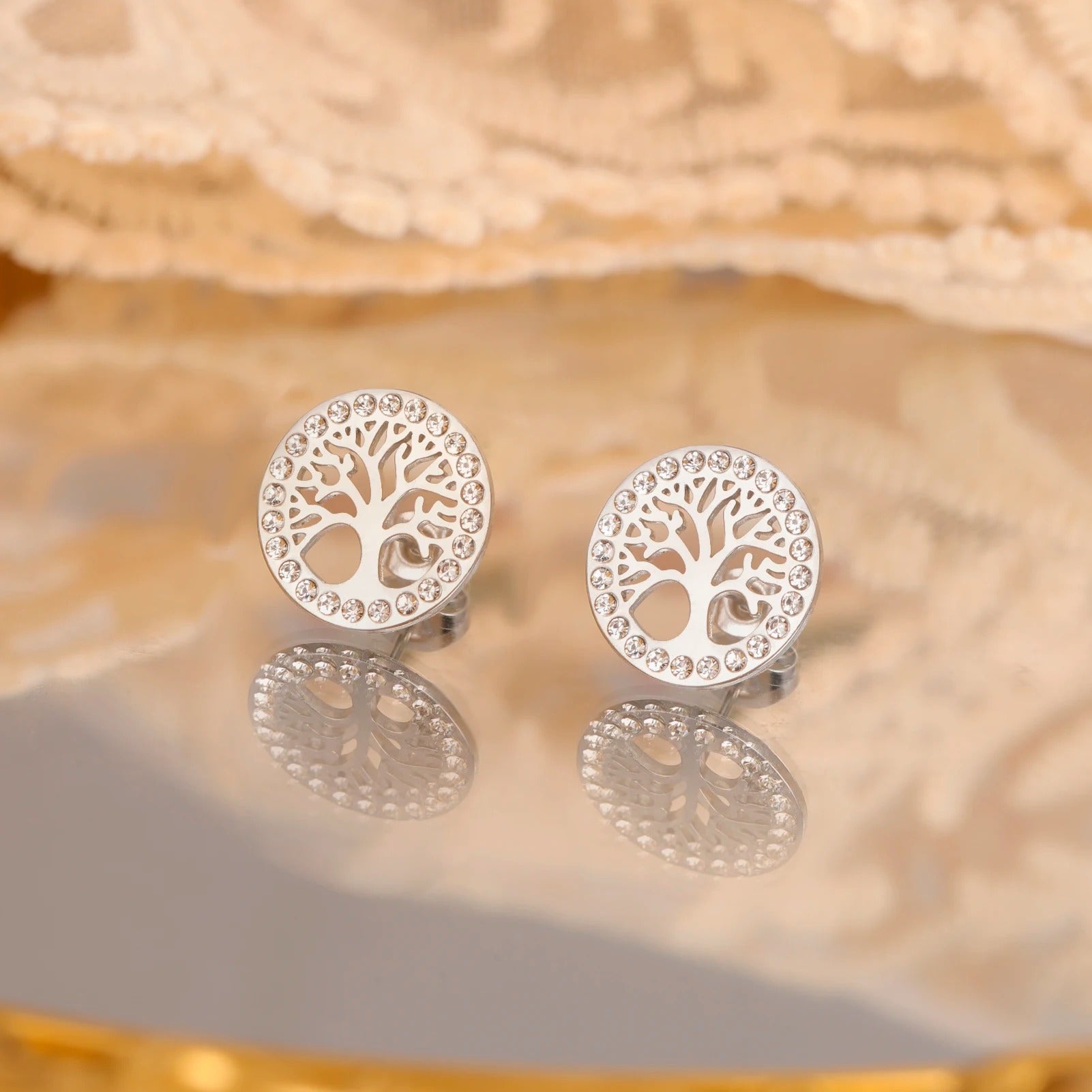 Boucle D'oreille Arbre De Vie Acier Inoxydable