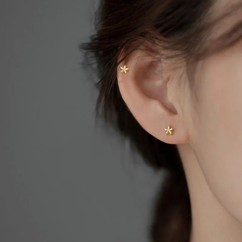 Boucle d’Oreille Baptême Fille Fleur Acier Inoxydable