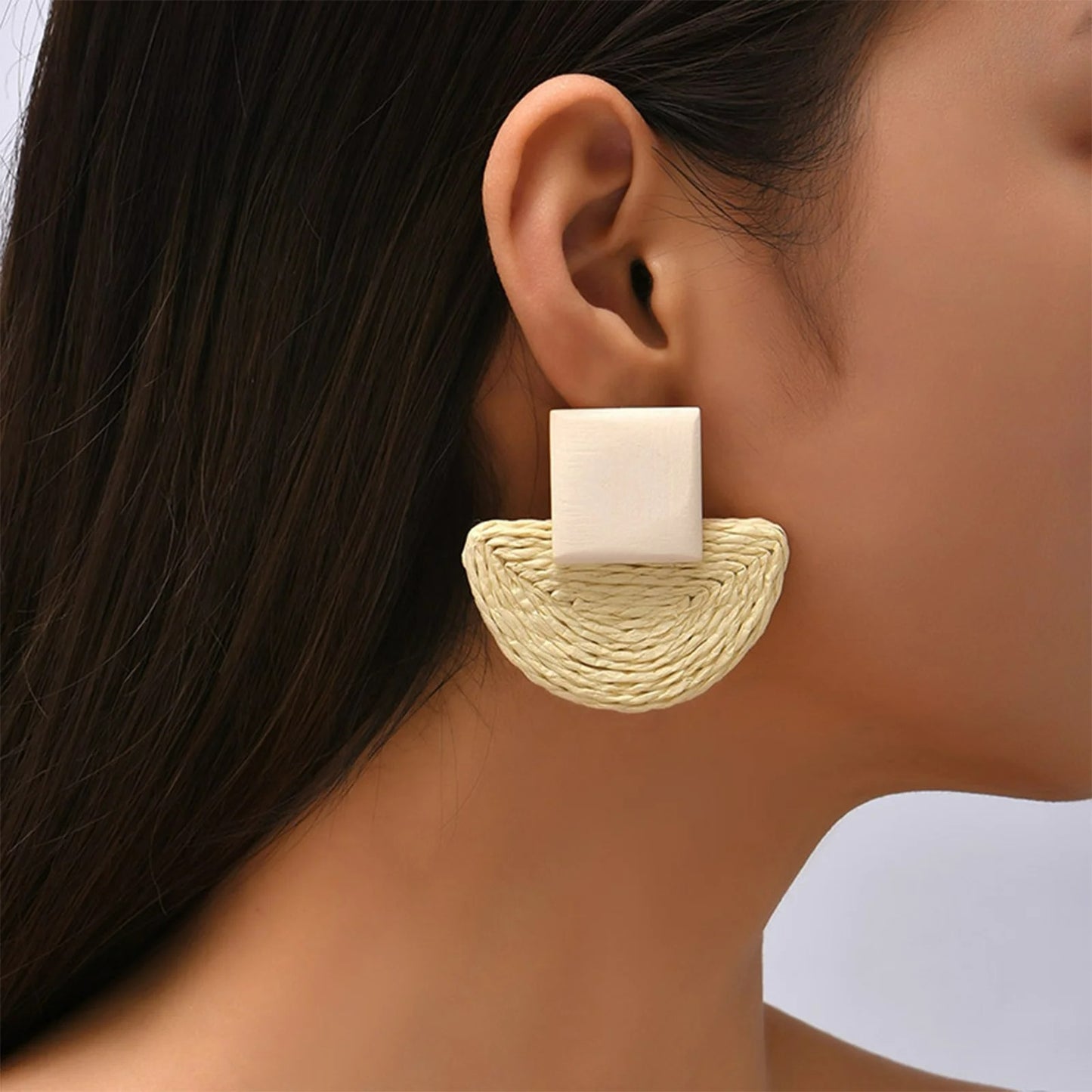 Boucle D'Oreille En Bois Carré Et Demi-Lune