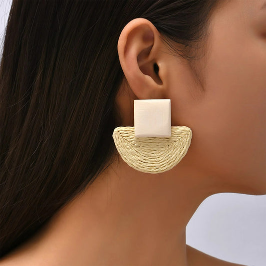Boucle D'Oreille En Bois Carré Et Demi-Lune