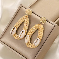 Boucle D'Oreille En Bois Tressé et Coquillages