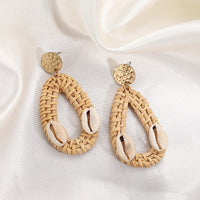 Boucle D'Oreille En Bois Tressé et Coquillages