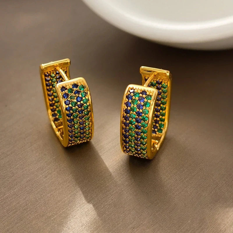 Boucle d'Oreille Carré Tendance Incrusté de Couleur Image