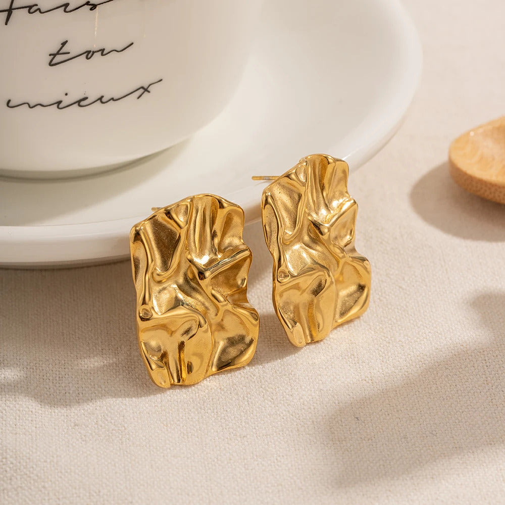Boucle D'oreille Carré Tendance avec Motif Martelé Image