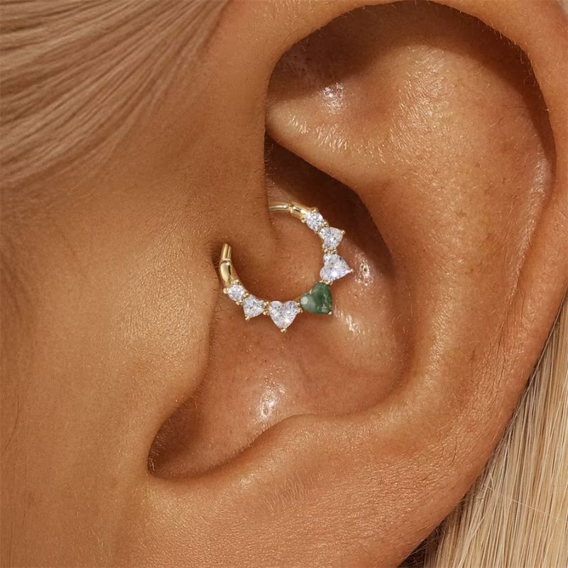 Boucle D'oreille Cartilage Anneau Cœur Vert