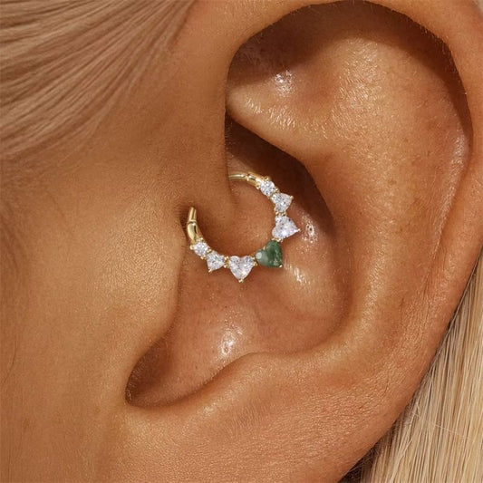 Boucle D'oreille Cartilage Anneau Cœur Vert