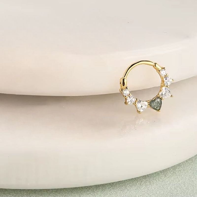 Boucle D'oreille Cartilage Anneau Cœur Vert