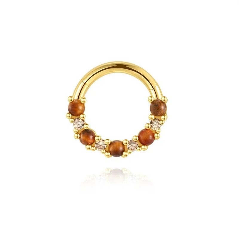 Boucle D'oreille Cartilage Anneau Doré Perlé Marron