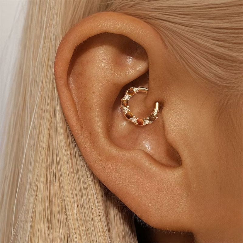 Boucle D'oreille Cartilage Anneau Doré Perlé Marron
