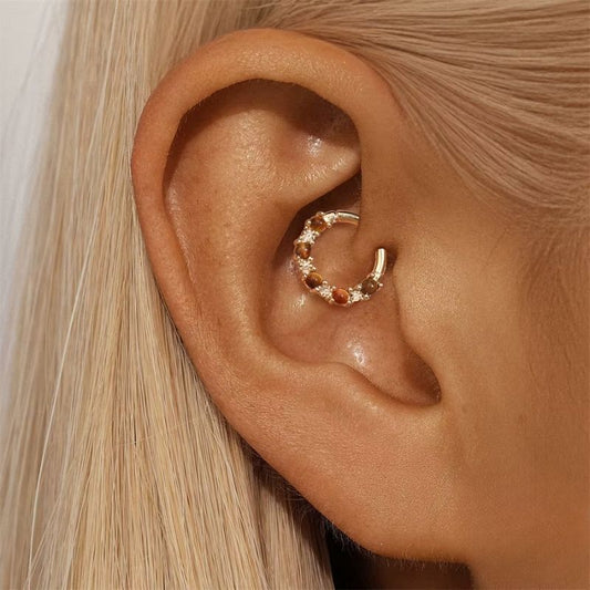 Boucle D'oreille Cartilage Anneau Doré Perlé Marron