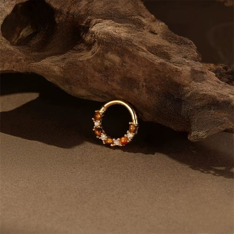 Boucle D'oreille Cartilage Anneau Doré Perlé Marron