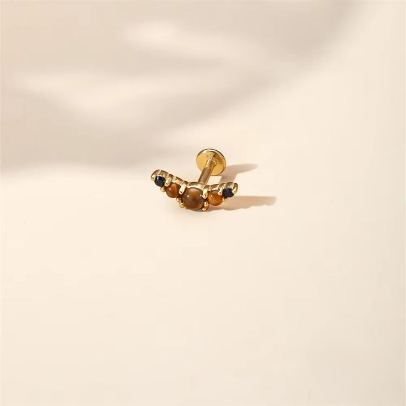 Boucle D'oreille Cartilage Arc Perlé Ambré